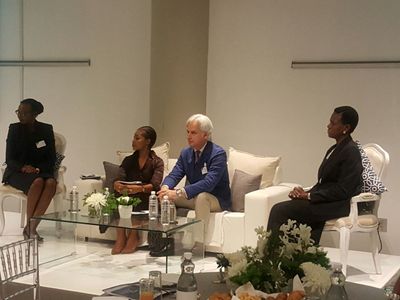 Dr. Susan Mboya (President, the Coca-Cola Africa Foundation), Lerato Mbele (BBC journalist and broadcaster), Antonello Barbaro (Manager of Private Sector Partnerships at Global Fund), Sola David-Borha (CE of Standard Bank Africa Regions)