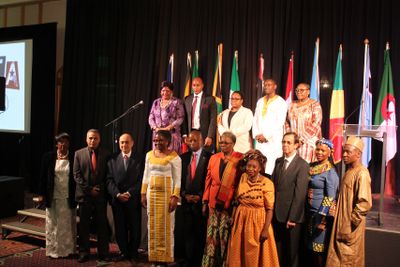 First Lady Monica Geingos pictured with the various Heads of Missions during the Africa Day gala dinner